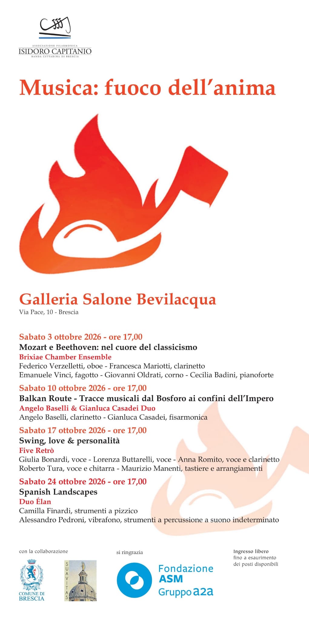 sabato 3 ottobre 2026 ore 17: Mozart e Beethoven: nel cuore del classicismo Sabato 10 ottobre 2026 ore 17: Balkan Route - Tracce musicali dal Bosforo ai confini dell'Impero Sabato 17 ottobre ore 17: Swing, love & personalità Sabato 24 ottobre ore 17 - Spanish landscapes